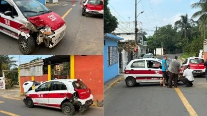 Dos taxistas protagonizan fuerte choque en la ampliación El Palmar de Minatitlán